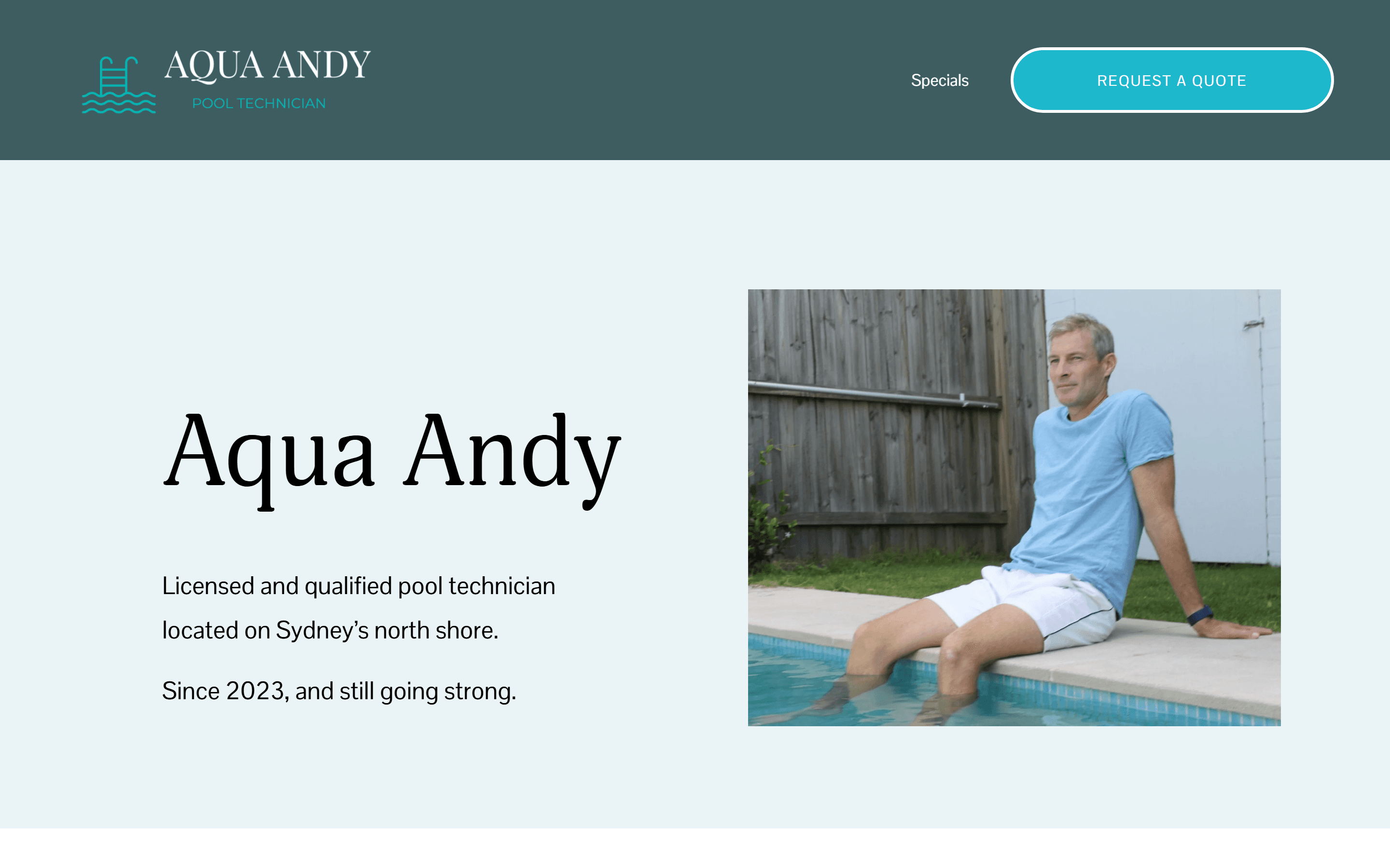 Andy's old website homepage with very little content