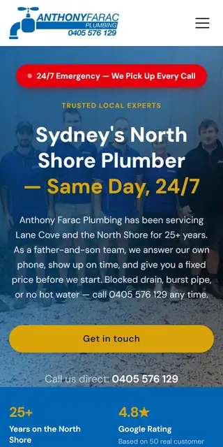 Example plumber website on mobile, tablet, and desktop mobile