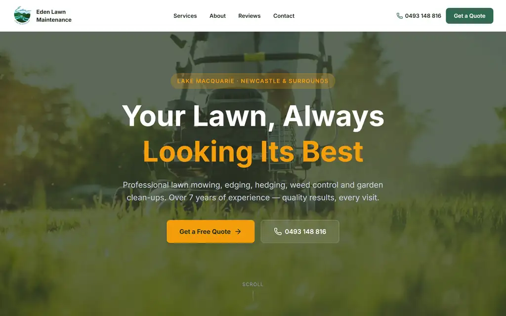 Example landscaper website on mobile, tablet, and desktop desktop