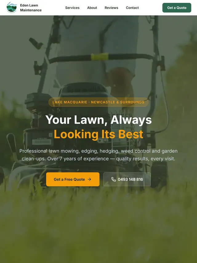 Example landscaper website on mobile, tablet, and desktop tablet