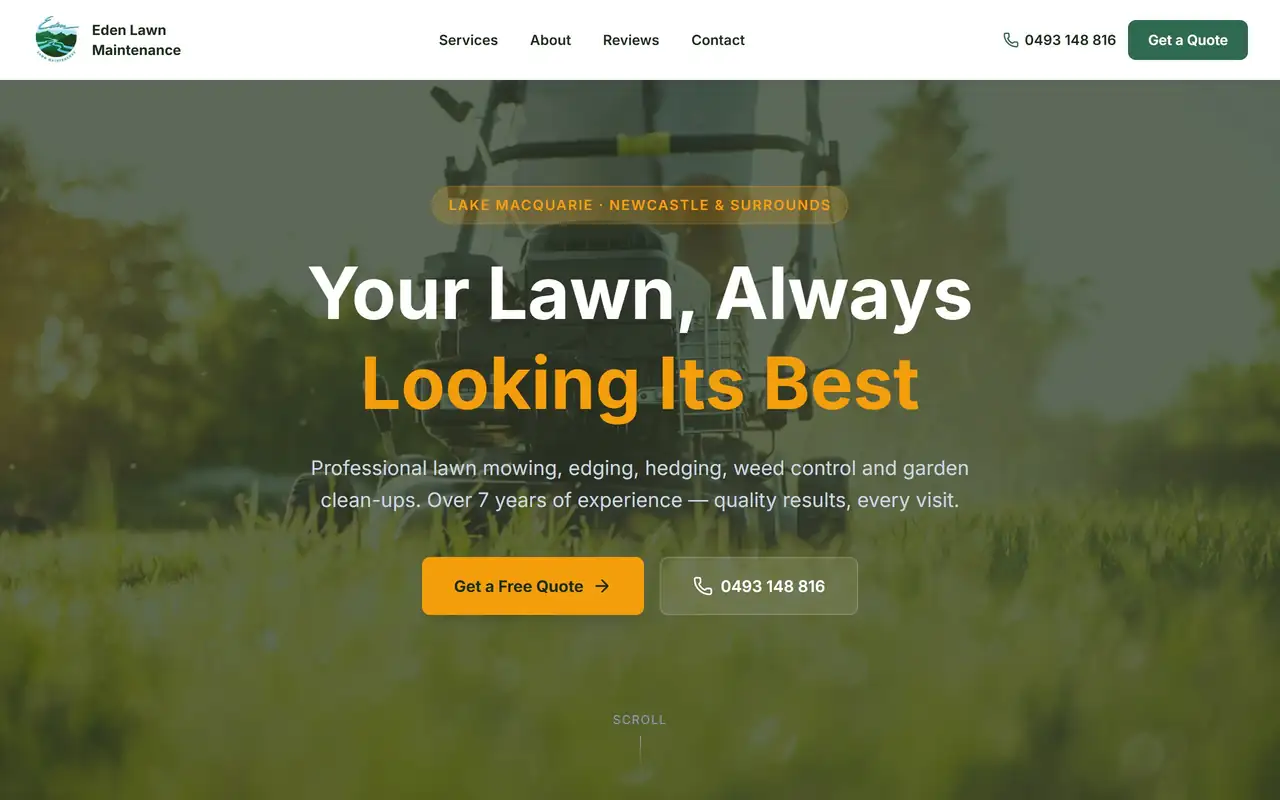 Example landscaper website on mobile, tablet, and desktop desktop